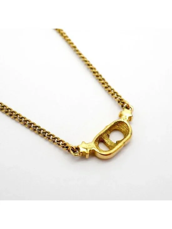 ★SOLD★ Dior Necklace Cdlogo Gold Plated Line Stone - Picture 2 of 5